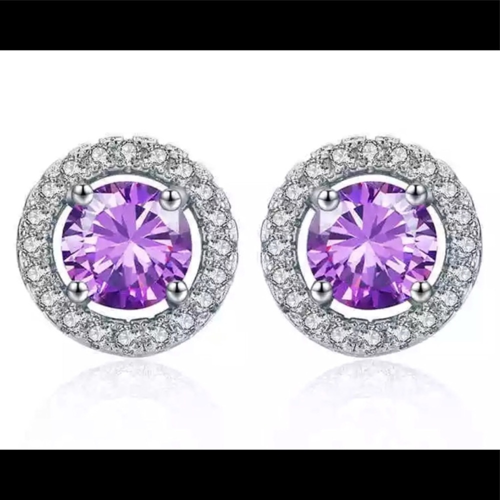 CZ Purple Stud Earrings New